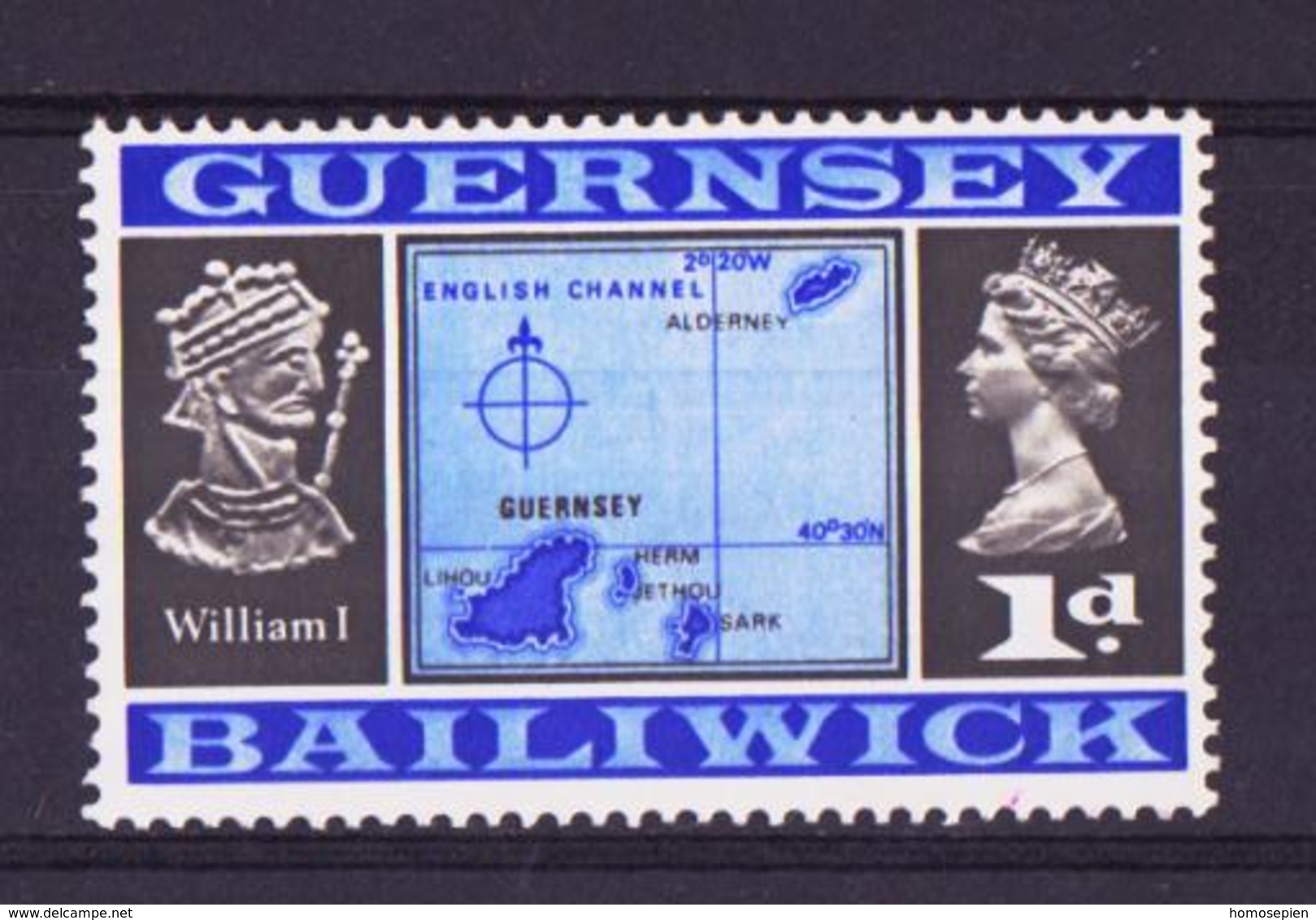 Guernesey - Guernsey 1969 Y&T N°2 - Michel N°9 (I) *** - 1d Carte 40°30 - Guernesey