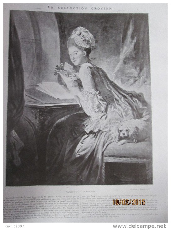 1905 La Collection De Peinture CRONIER    Fragonard    Le Billet Doux Vente Encheres Commisssaire Priseur - Non Classés