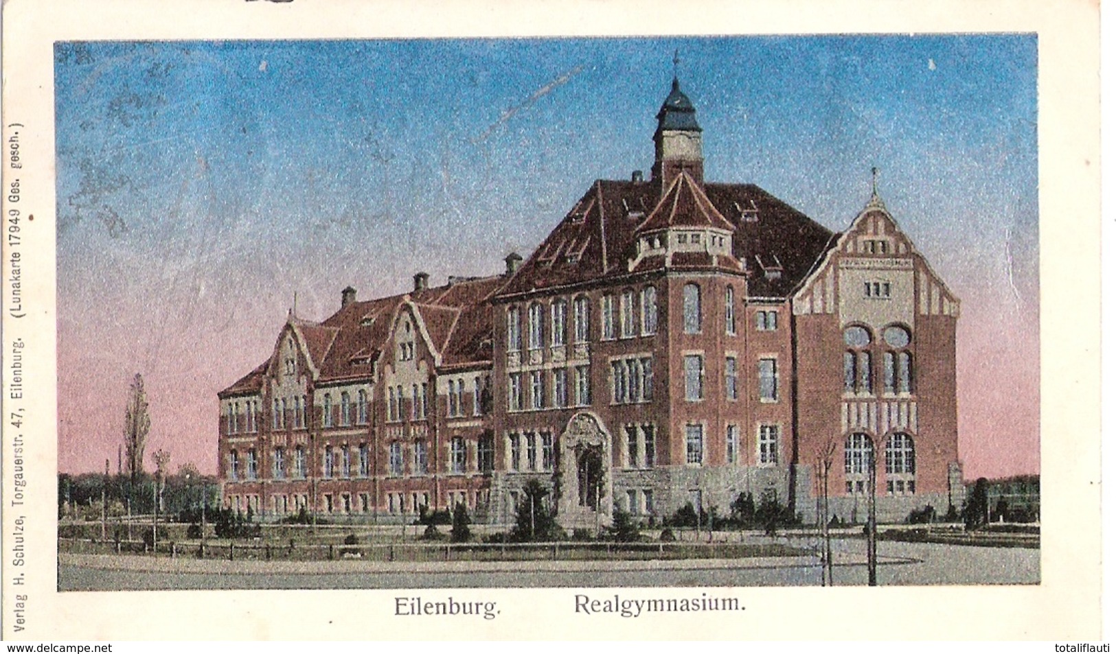 EILENBURG Sachsen Realgymnasium Luna Karte Metall Effekt Color 30.9.1908 Gelaufen - Eilenburg