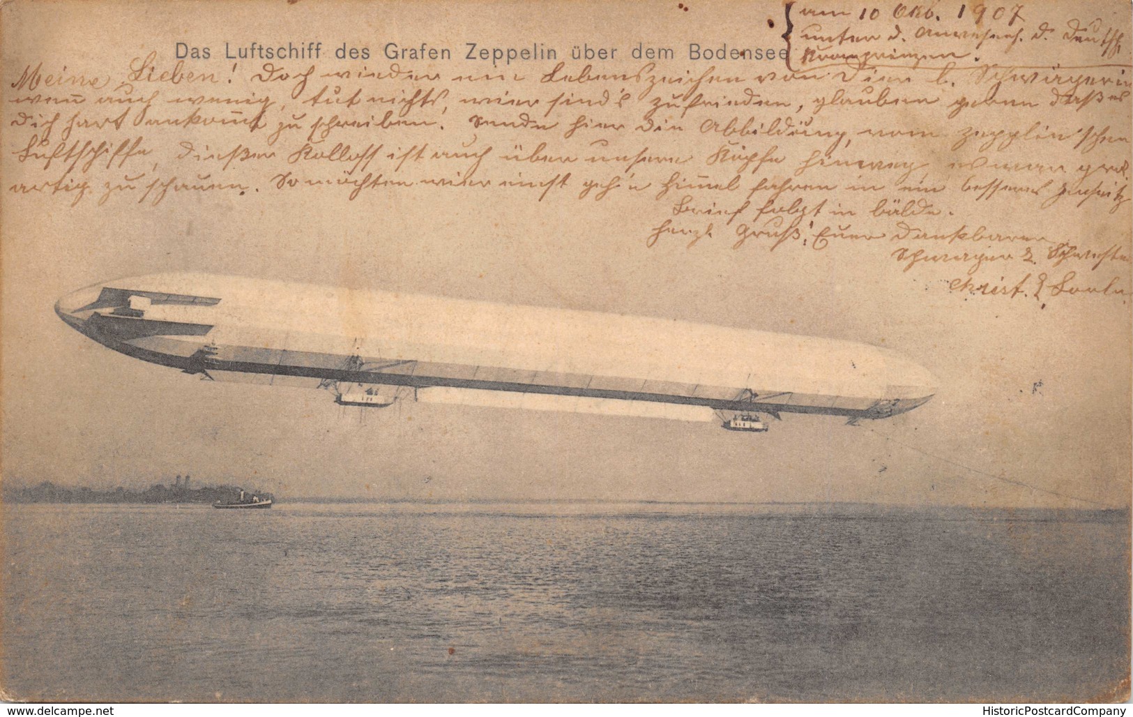 DAS LUFTSCHIFF Des GRAFEN ZEPPELN Ober Dem BODENSEE~1907 PHOTO POSTCARD 39201 - Airships