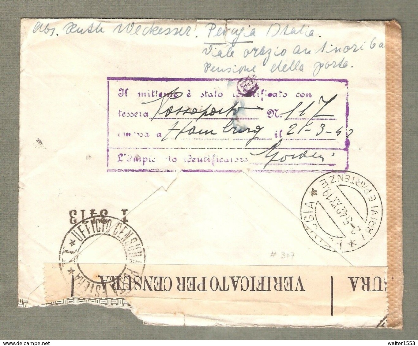 Storia Postale 1942 Da Perugia A Germania Affr. Coppia 50 Cent Imperiale + Censura Vedi Retro - Marcophilie
