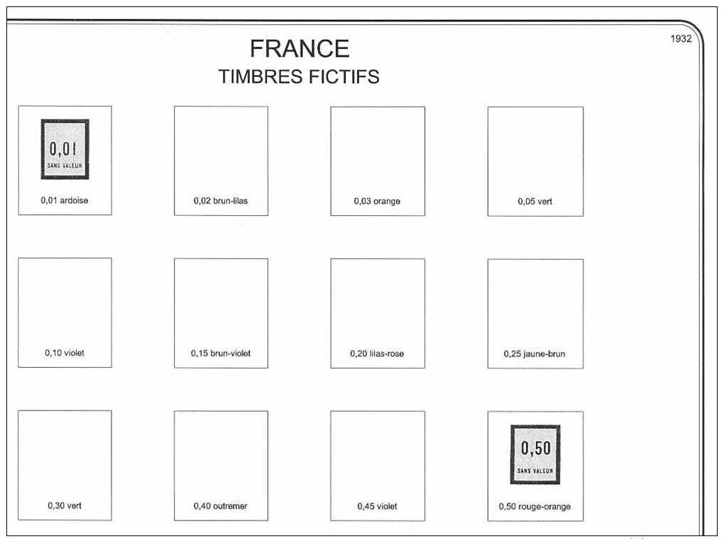 Feuilles Album FRANCE FICTIFS (13 Feuilles) Avec Page De Garde (Qualité Professionnelle) - Pré-Imprimés