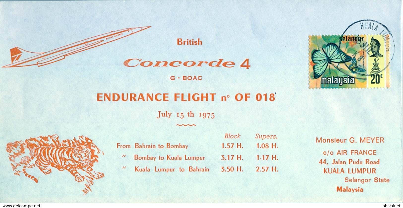 1975 , MALASIA / MALAYSIA , BRITISH CONCORDE 4 , ENDURANCE FLIGHT , AVIACIÓN - Maleisië (1964-...)