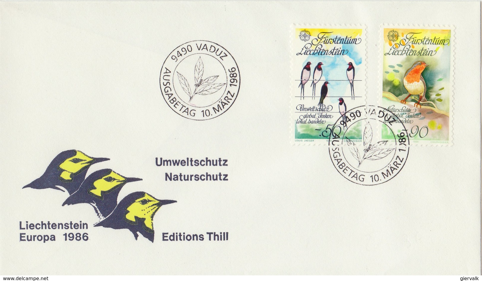 LIECHTENSTEIN 1986 FDC With Swallow + Robin.BARGAIN.!! - Schwalben