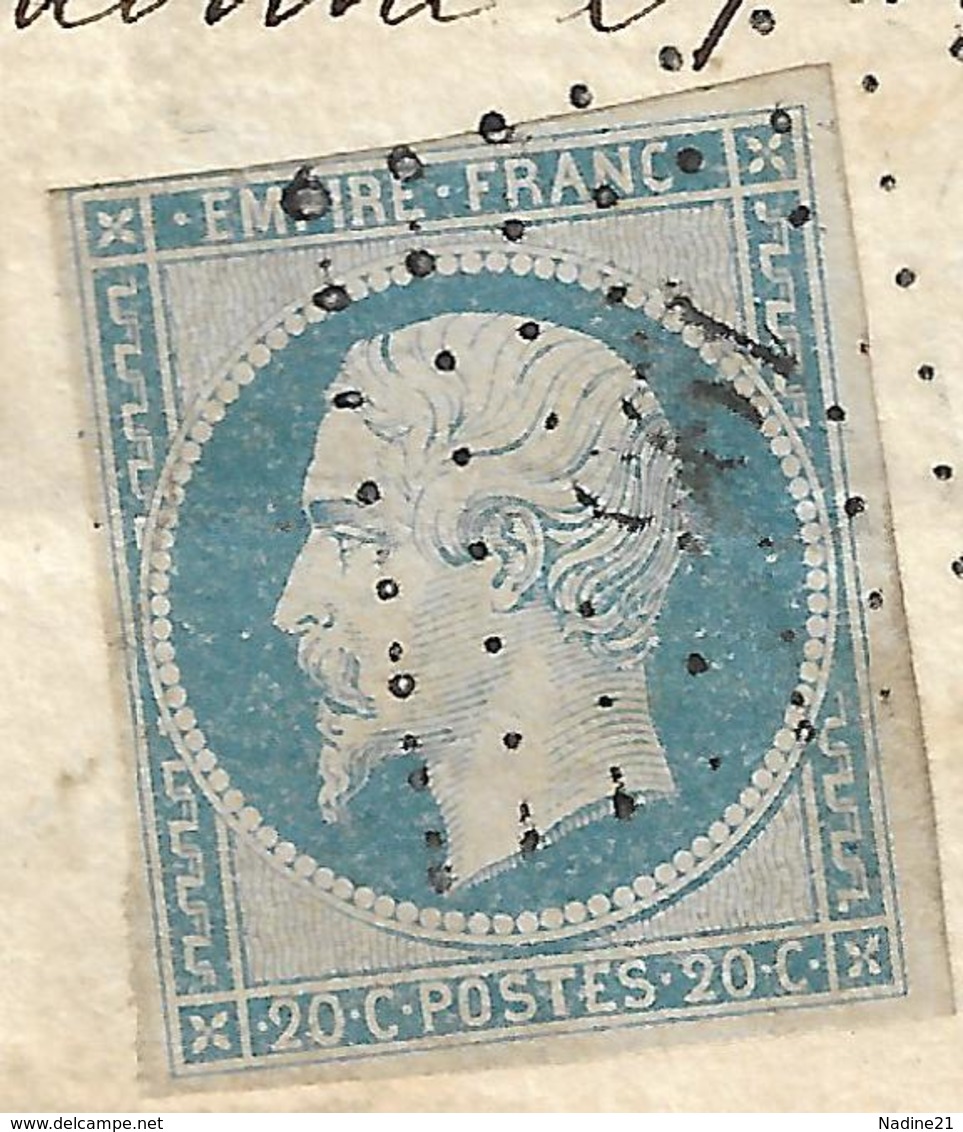014. LAC N°14 Bleu Laiteux - Ecrite à Charbonnière - Càd Autun (SÂONE & LOIRE) - TIMBRE IMPERIAL 35cts - 1854-2 - 1849-1876: Klassik