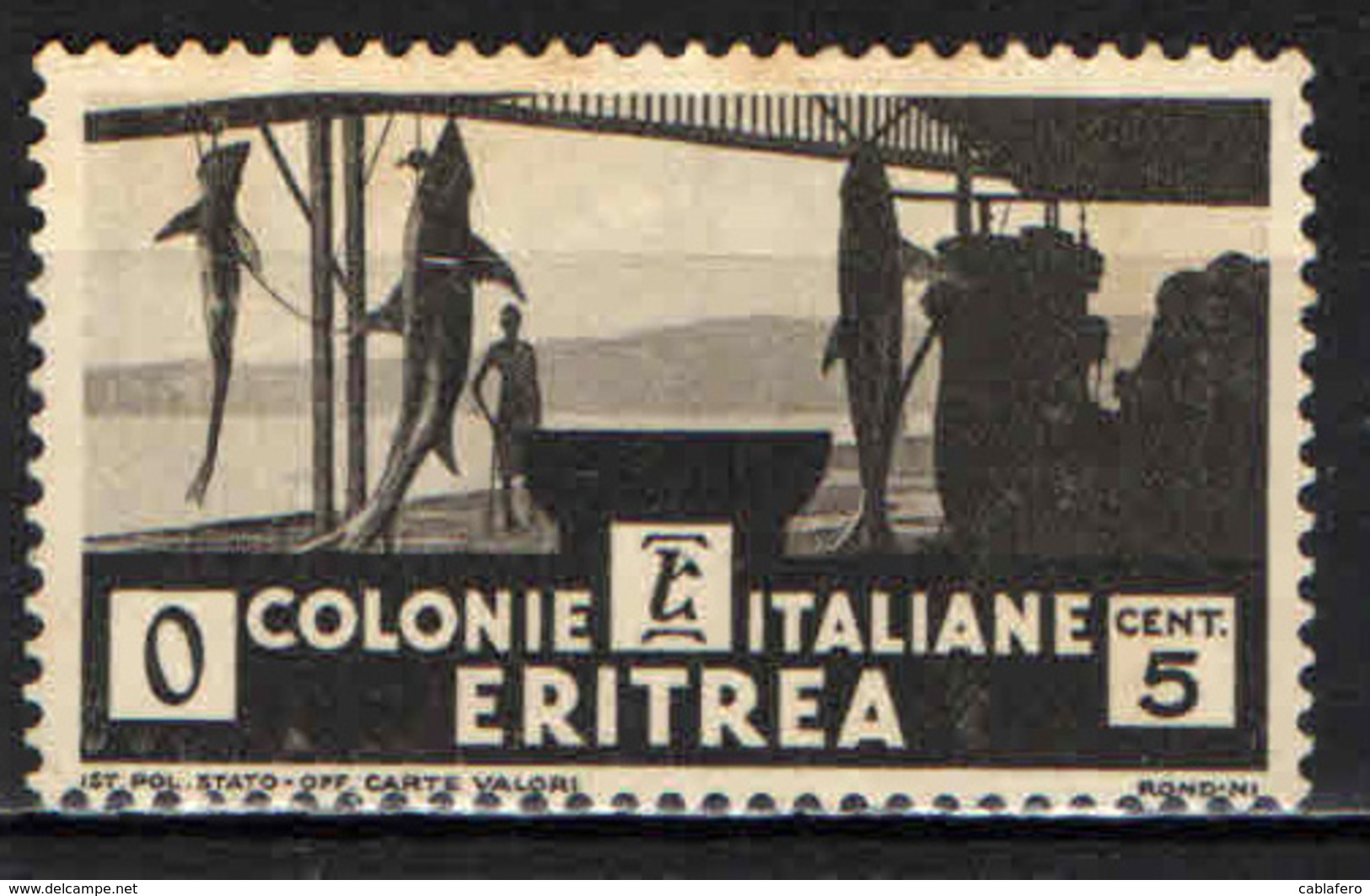 ITALIA - ERITREA - 1933 - ESSICCAMENTO DEGLI SQUALI - 5 CENT. - USATO - Eritrea