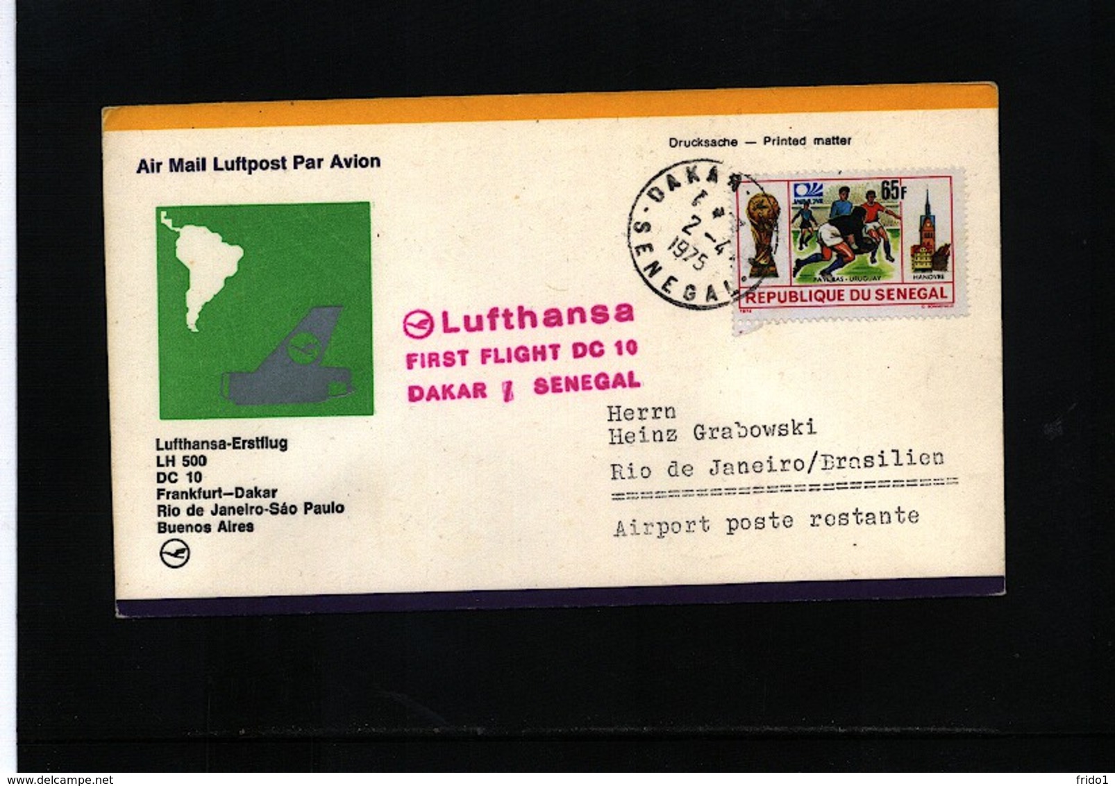 Senegal 1975 Lufthansa First Flight Dakar - Rio De Janeiro - Senegal (1960-...)