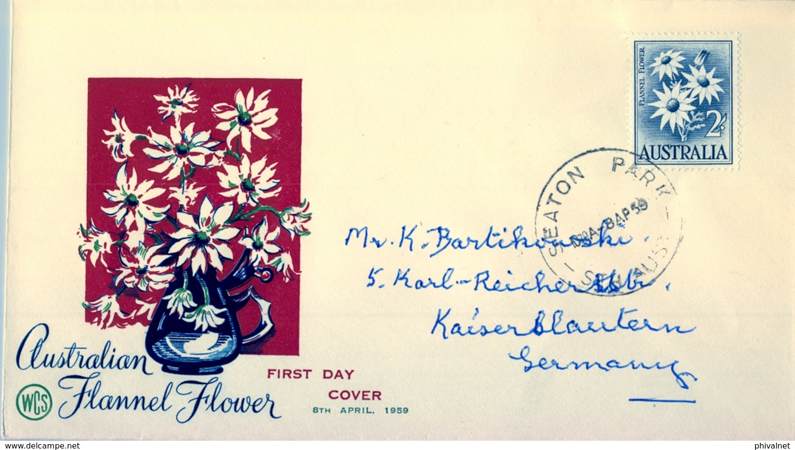 1959 , AUSTRALIA , SOBRE DE PRIMER DIA , SEATON , FLORES , FLANNEL FLOWER - Sobre Primer Día (FDC)