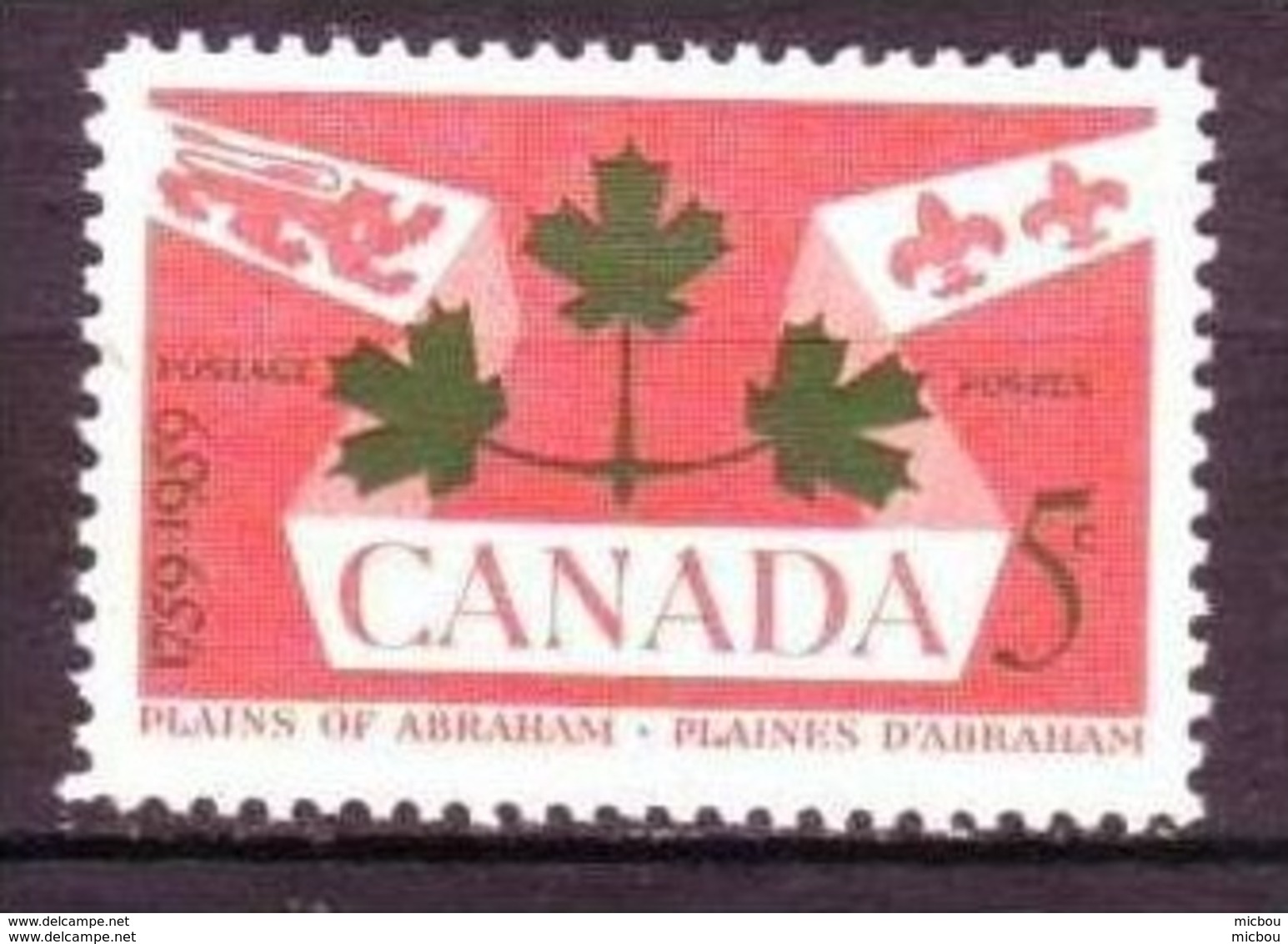 Canada, 1959, #388, Militaria, Bataille Des Plaines D'Abraham, Félin, Wildcat, Feuille D'érable, Maple Leaf - Trees