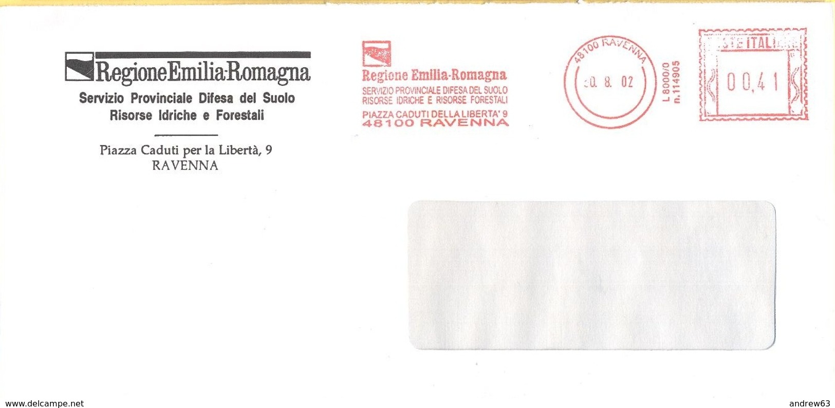 ITALIA - ITALY - ITALIE - 2002 - 00,41€ EMA, Red Cancel - Regione Emilia-Romagna - Viaggiata Da Ravenna - Macchine Per Obliterare (EMA)