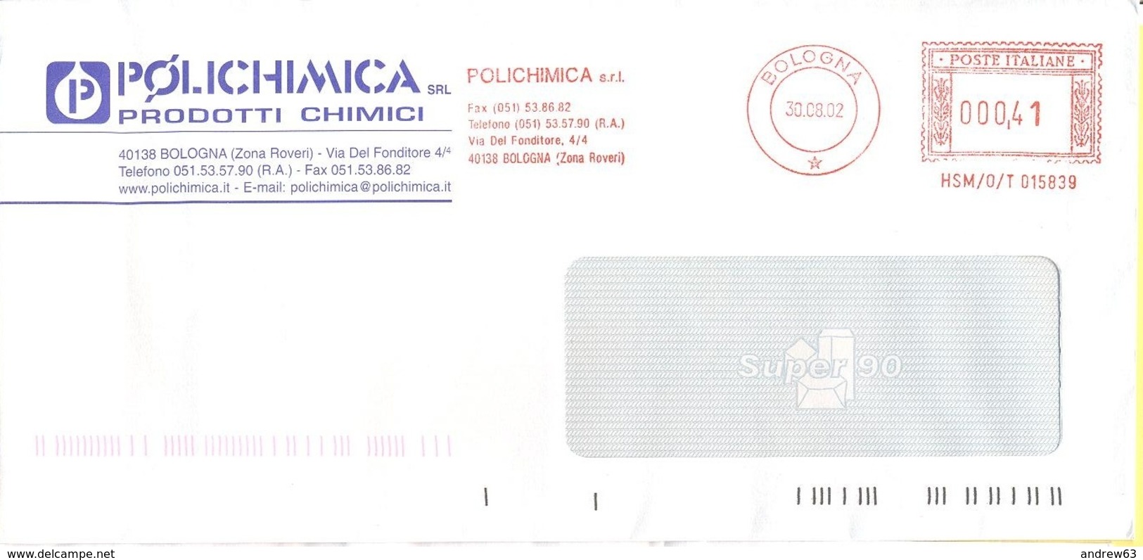 ITALIA - ITALY - ITALIE - 2002 - 00,41€ EMA, Red Cancel - Polichimica SRL - Viaggiata Da Bologna - 2001-10: Storia Postale