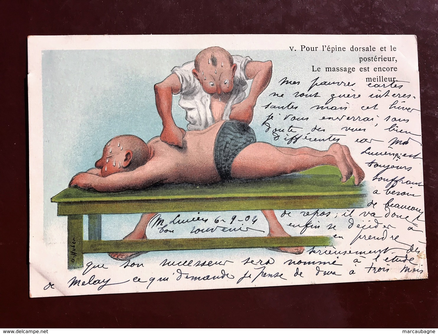 1 CP  Illustrateur HUBER - Chez Le Masseur 6 - Autres & Non Classés