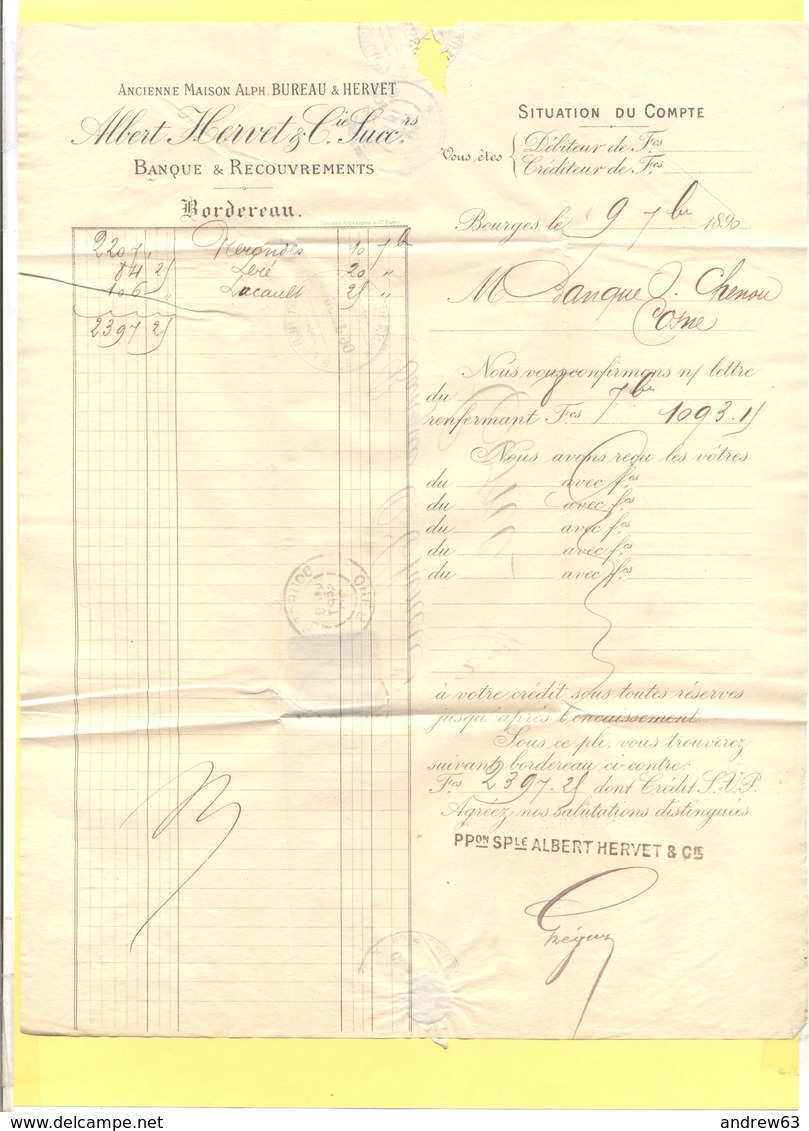 FRANCIA - France - 1890 - 15c Sage + Special Cancel Albert Hervet & Cie - Banque - Situation Du Compte - Bordereau - Via - 1876-1898 Sage (Tipo II)