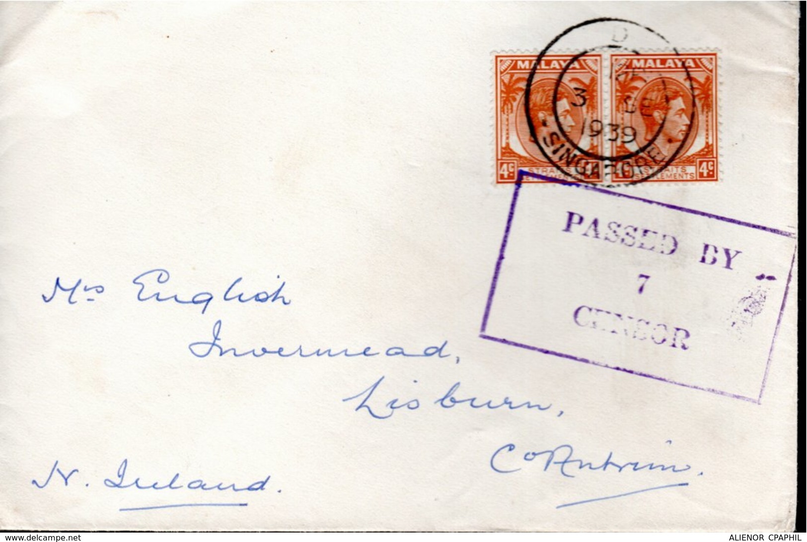 LETTRE OUVERTE PAR CENSURE 1939 - - Straits Settlements