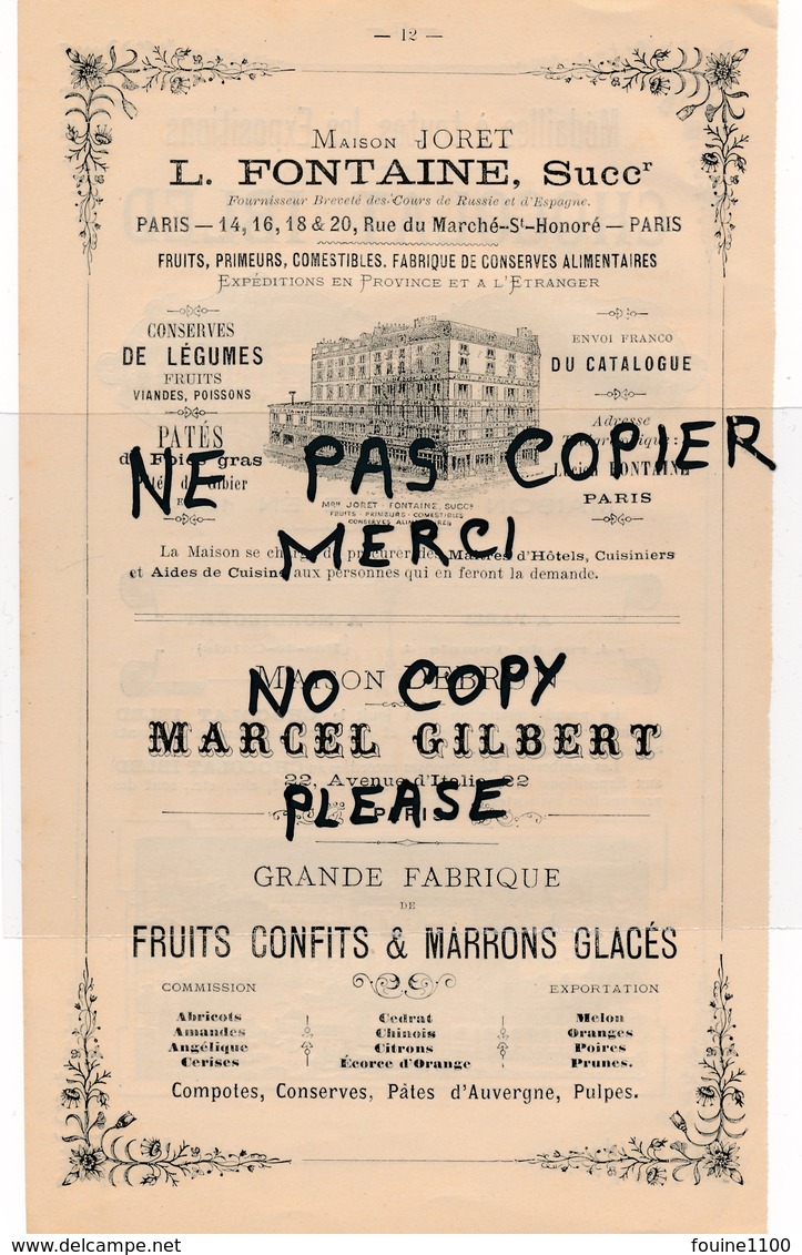 Fabrique De Fruits Confits DEBRUN GILBERT Conserves Alimentaires Joret Fontaine PARIS Chocolat IBLED MONDICOURT Usine - Publicités