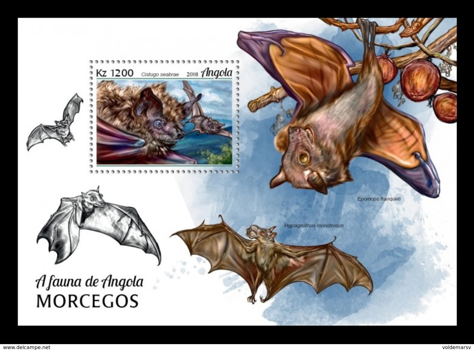 Angola 2018 Mih. 2025 (Bl.170) Fauna Of Angola. Bats MNH ** - Angola