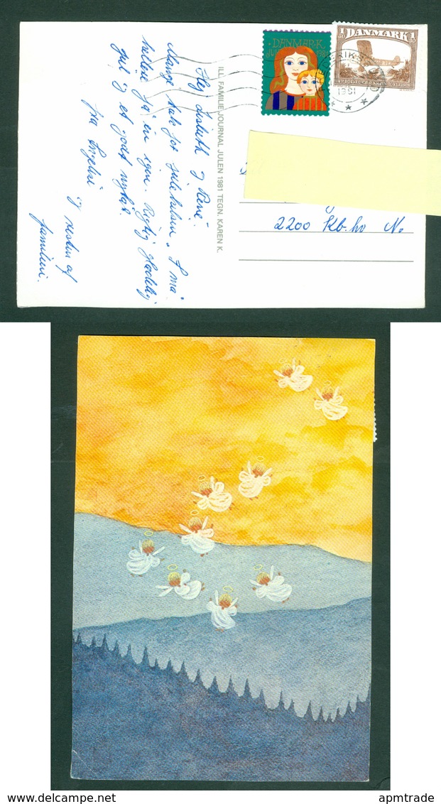 Denmark. Christmas Card 1981. Angels,Mountain,Forest. Artist: Karen K. Postal Used, With Christmas Seal. - Santa Claus