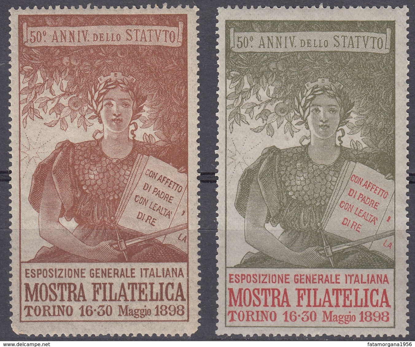 ITALIA - 1898 - Lotto Di Due Erinnofili Nuovi MNH "Mostra Filatelica Di Torino". - Altri & Non Classificati