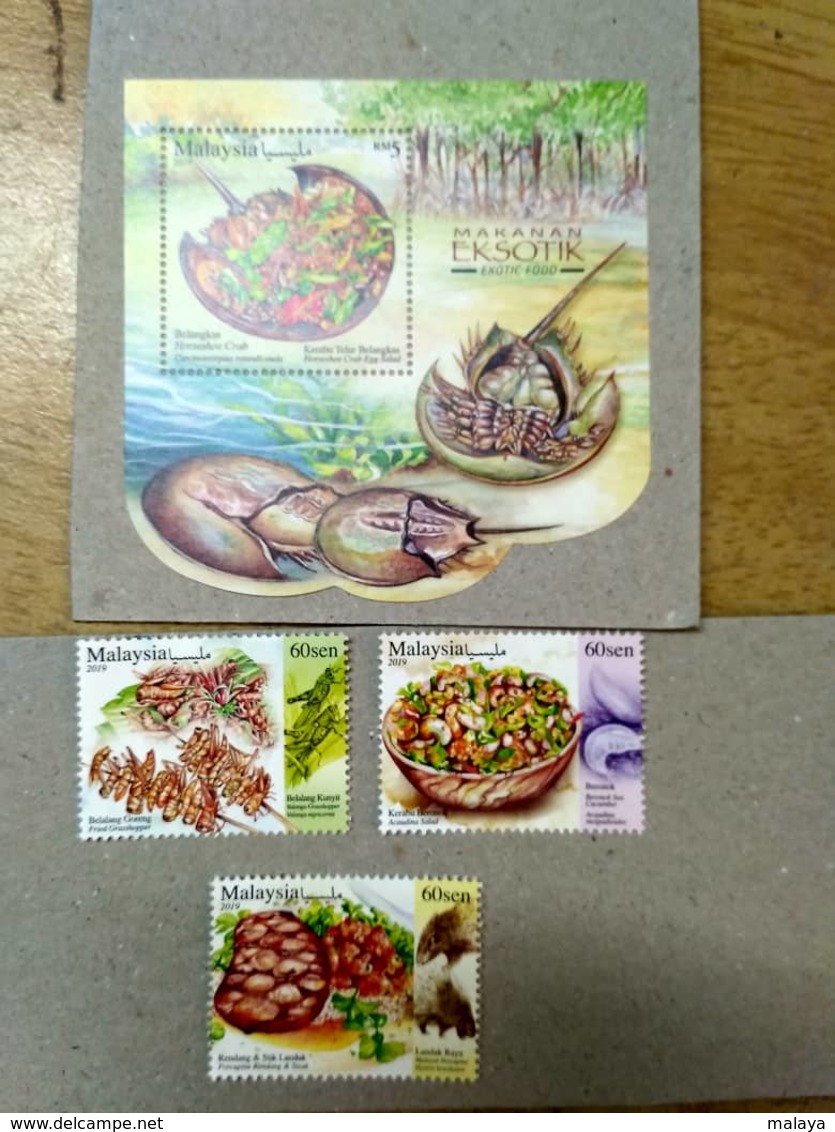 Malaysia 2019 Exotic Food Cuisine Grasshopper Porcupine Stamp Miniture MS Used Stamp Combo Set + MS Used - Maleisië (1964-...)