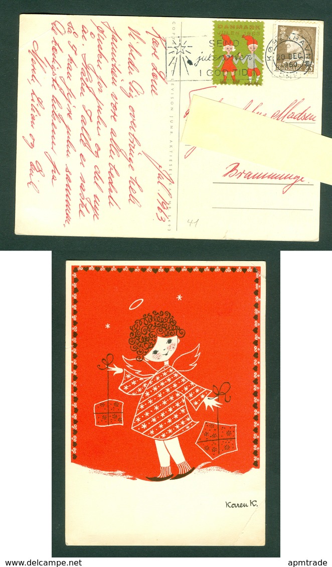 Denmark. Christmas Card 1963. Girl With Christmas Parcels. Artist: Karen K. Postal Used,With Christmas Seal. - Other & Unclassified