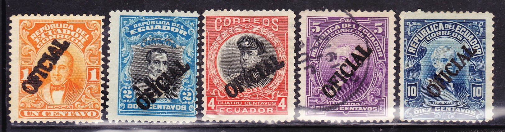 ECUADOR 1911-1922 OFFICIAL SERVICE SURCHARGED IN PRES. ROCA NOBOA VALDEZ URBINA GARCIA MORENO MNG-O SC# O127-O131-O132 - Ecuador