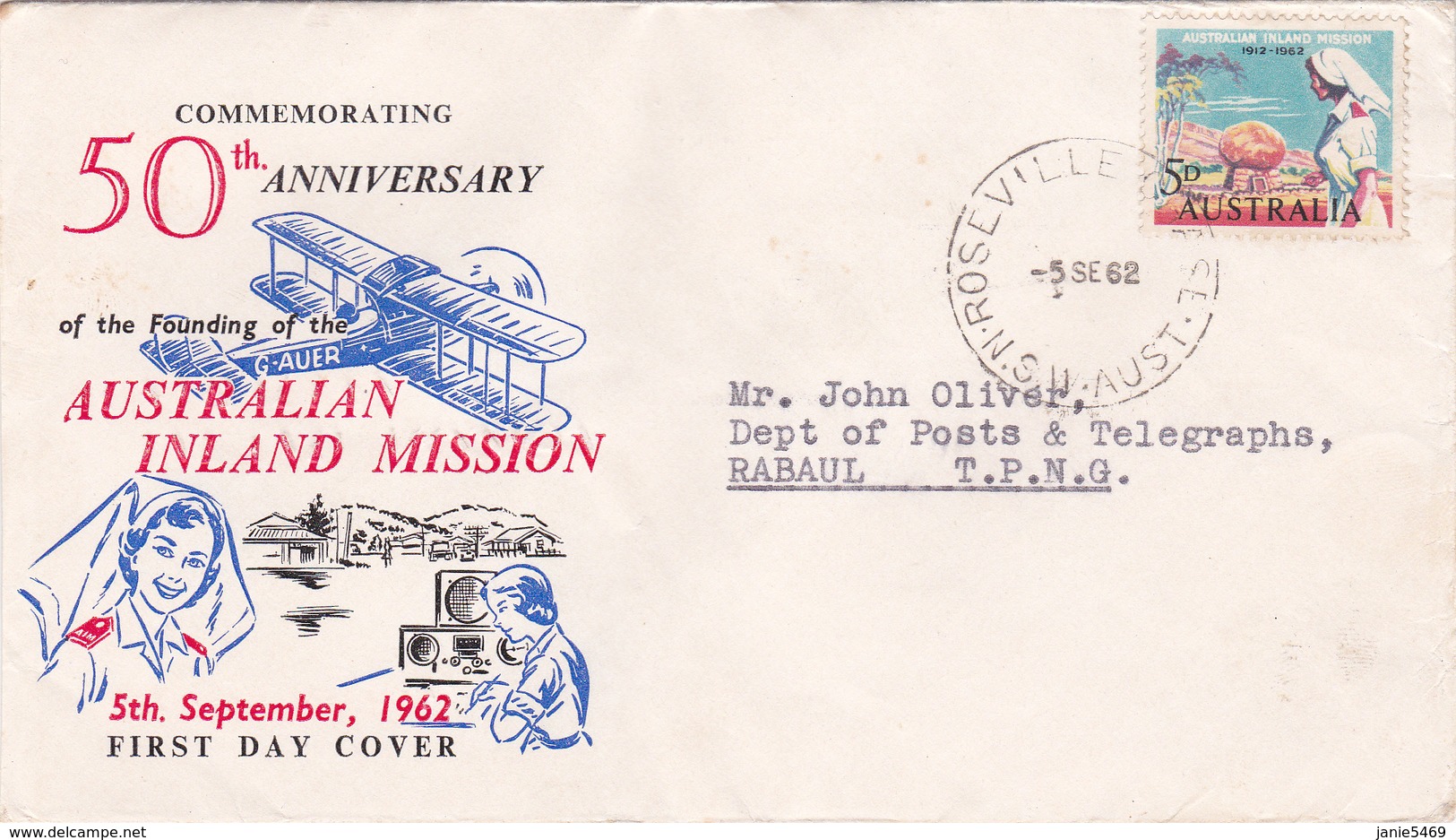 Australia 1962 Inland Mission Foundation 50th Anniversary ,Guthrie FDC - Premiers Jours (FDC)