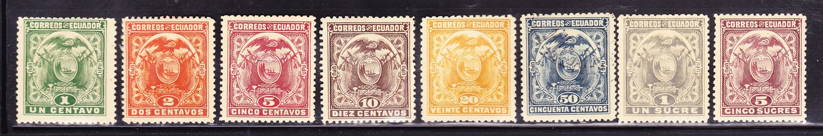 ECUADOR 1897 COAT OF ARMS THE LAST SERIE OF SHIELDS FULL SET MH SC# 127-134 - Ecuador