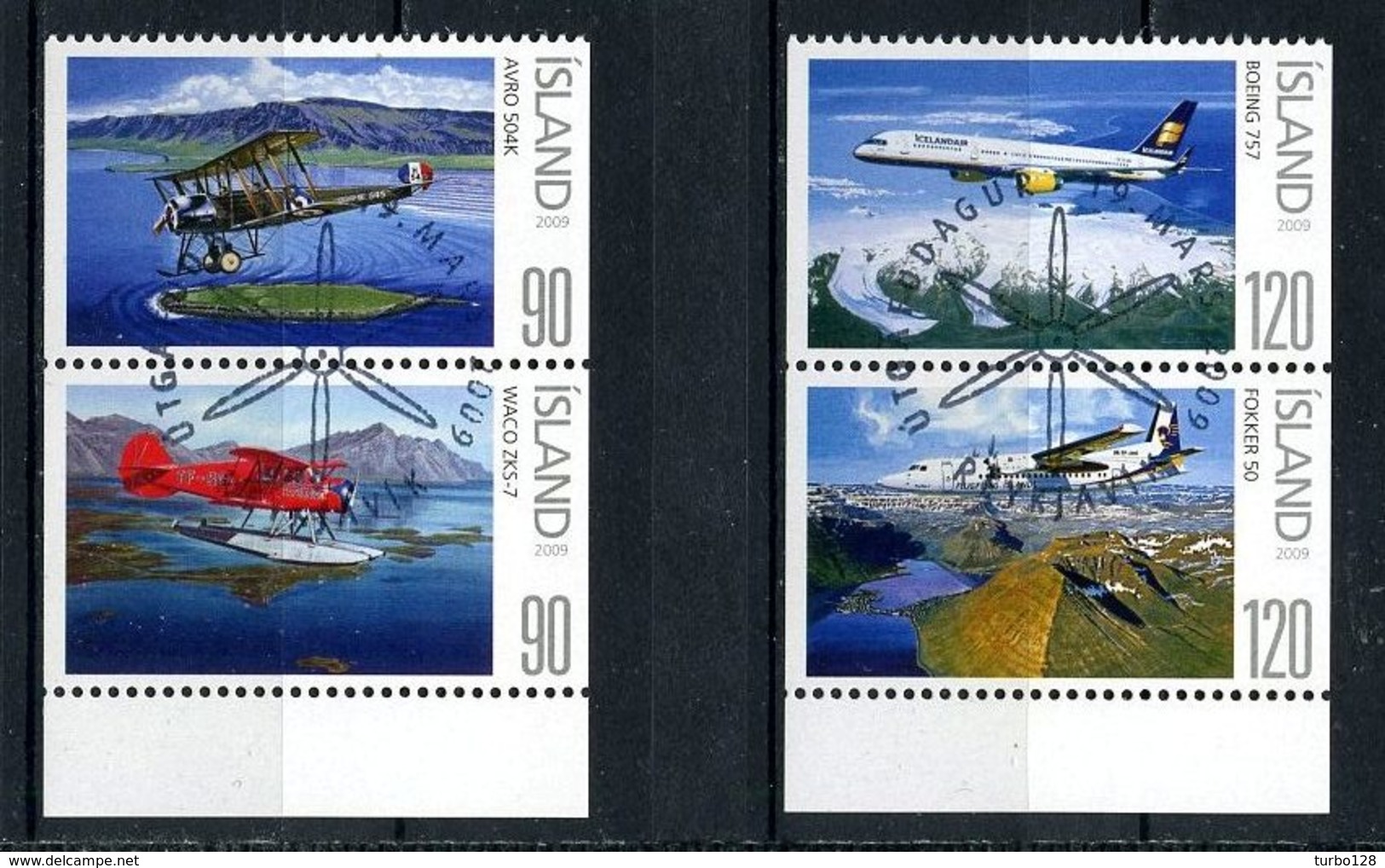 ISLANDE 2009 N° 1162/1165 Oblitérés Used Superbes C 7 € Services Aériens Avions Biplan Hydravion Boeing Fokker - Used Stamps