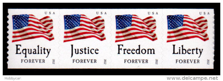 USA, 2012, Scott #4633-4636, Four Freedoms, Coil Strip Of 4, APU, Perf. 9.5, MNH, VF - Unused Stamps