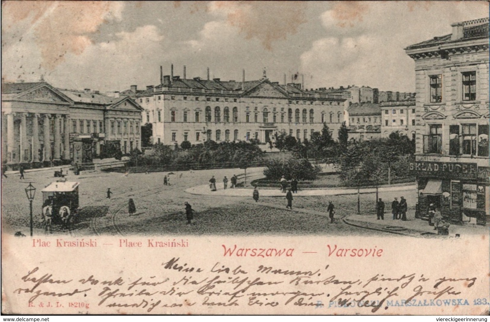 ! 1900 Alte Ansichtskarte Aus Warschau, Warszawa, Varsovie, Tram, Place Krasinski, Polen, Poland, Pologne, Pferdebahn - Polen
