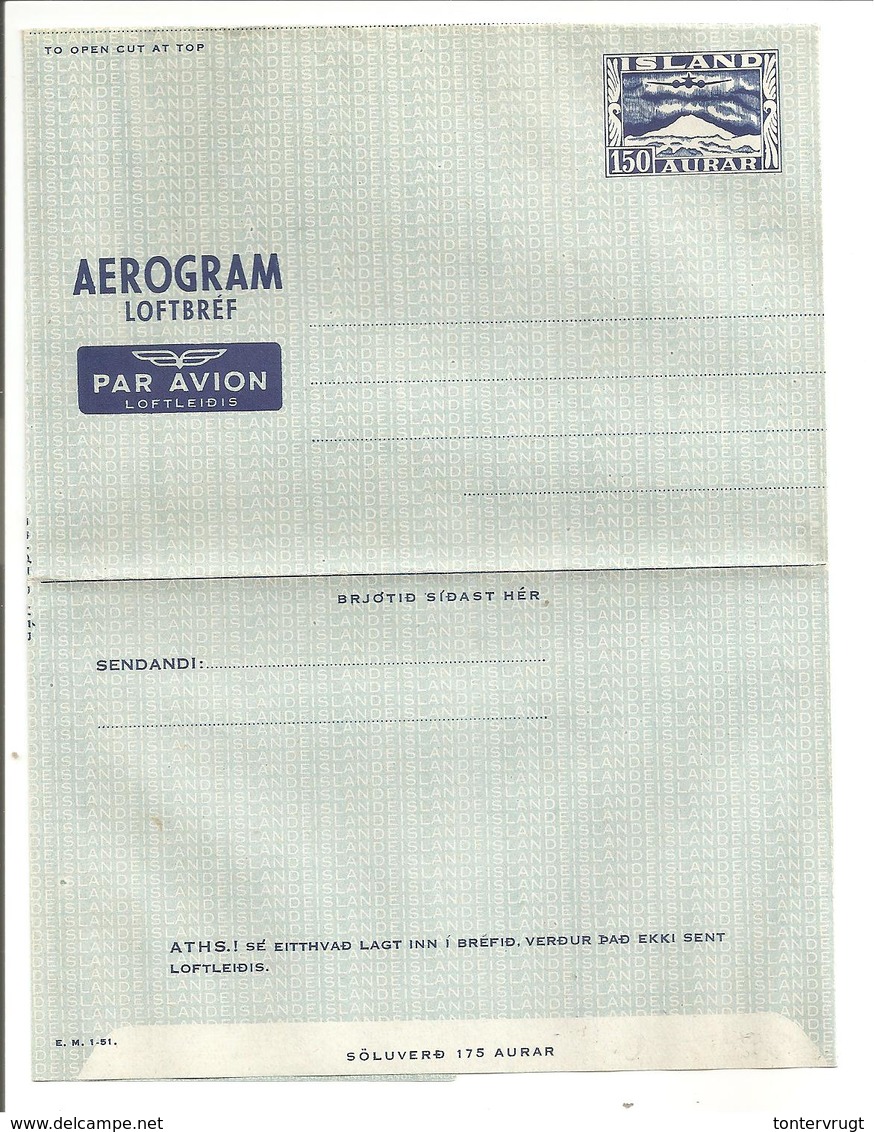 Aerogram Loftbref Mi.LF3 I 150 Aurar - Enteros Postales