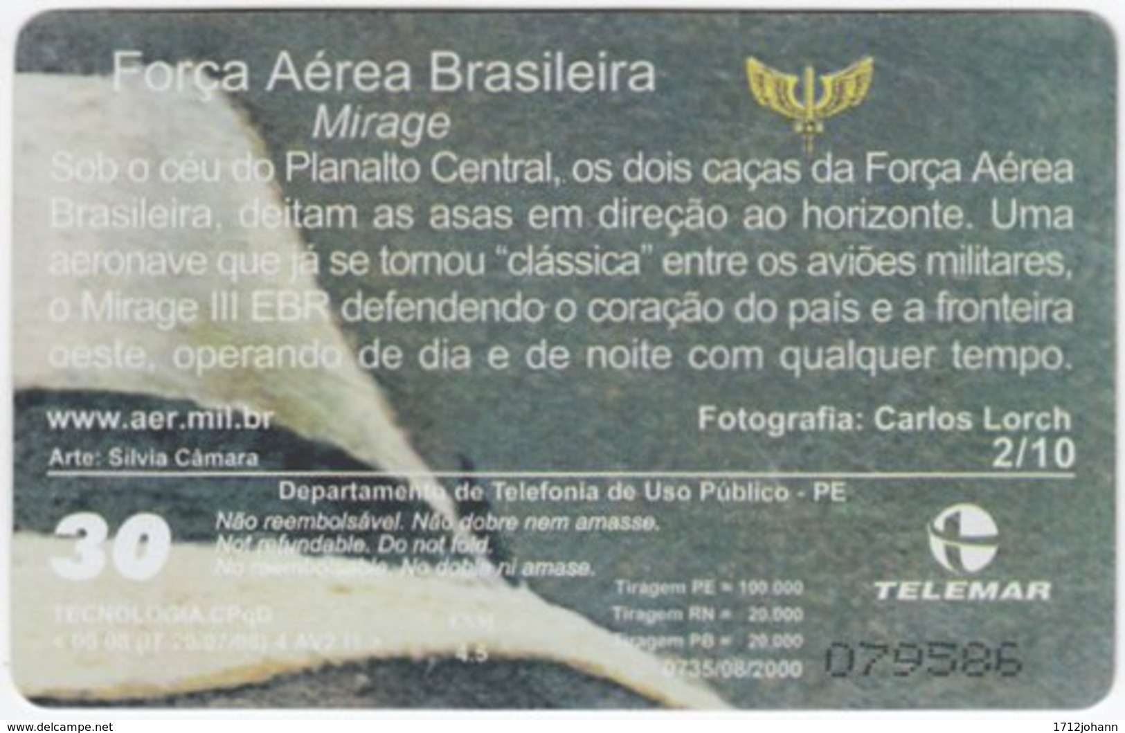 BRASIL H-084 Magnetic Telemar - Military, Aircraft - Used - Brazilië