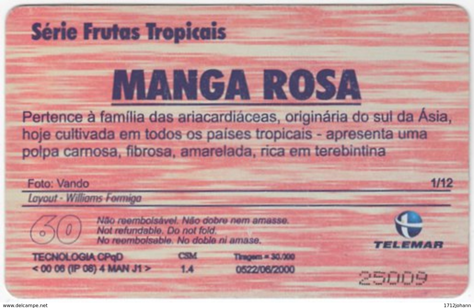 BRASIL H-109 Magnetic Telemar - Plant, Fruit, Pink Sleeve - Used - Brasilien