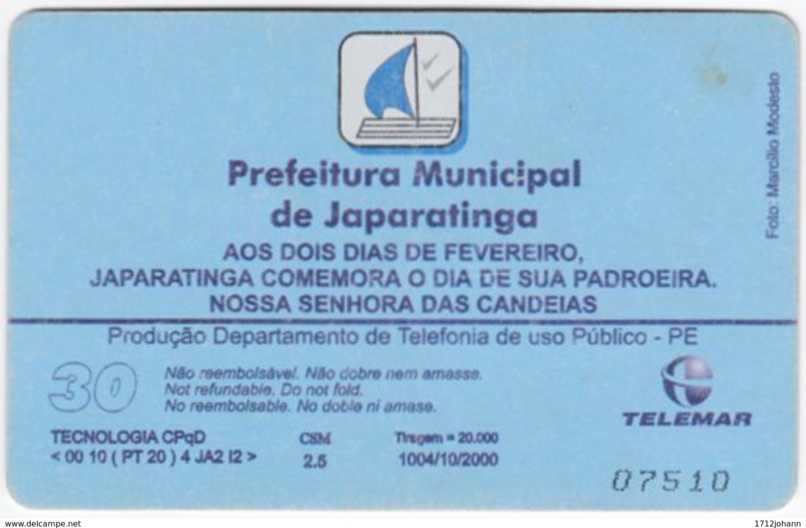 BRASIL H-126 Magnetic Telemar - Landscape, Coast - Used - Brasilien