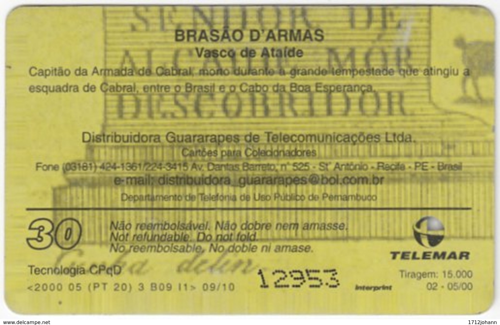 BRASIL H-137 Magnetic Telemar - History, Crest - Used - Brasilien