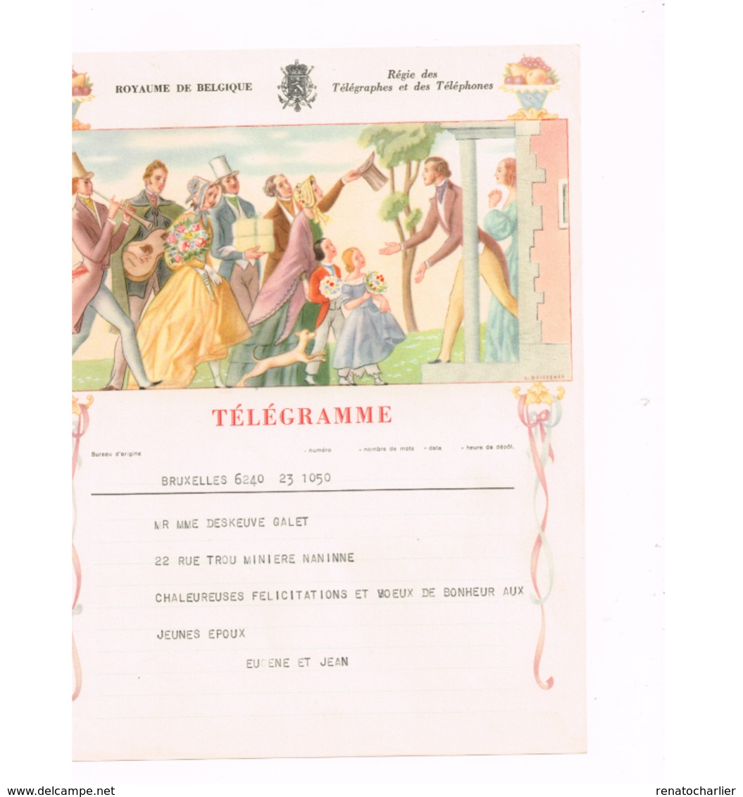 Télégramme De BRUXELLES Pour NANINNE. Mariage. - Timbres Télégraphes [TG]