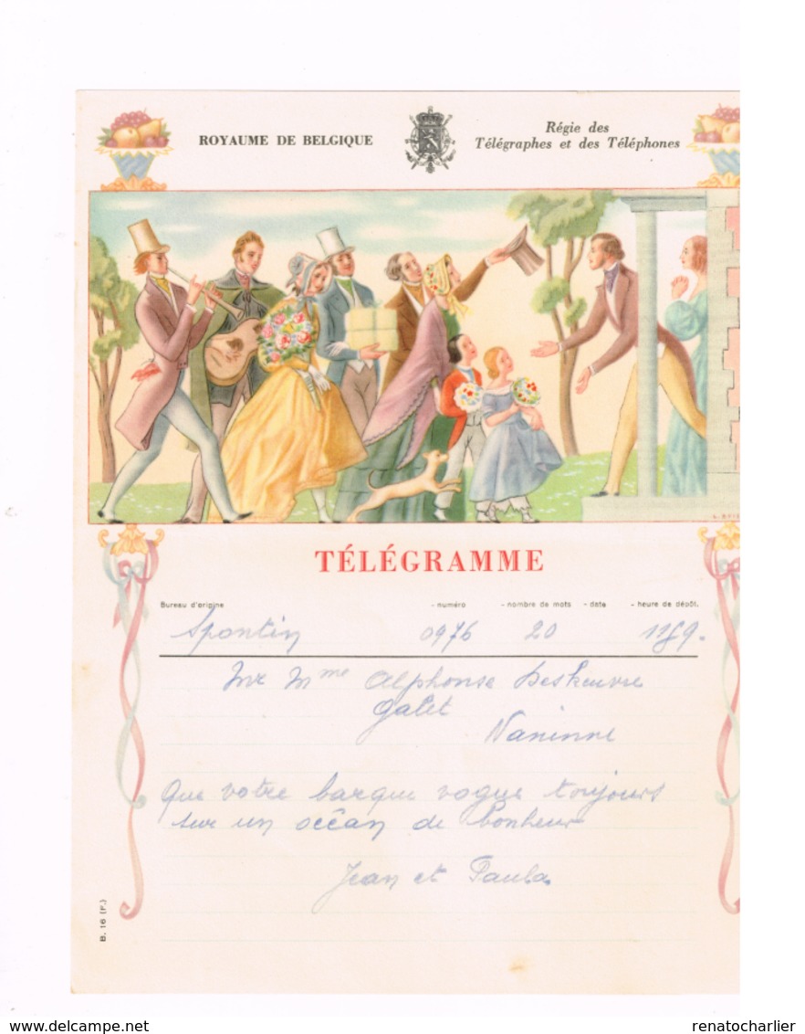 Télégramme De SPONTIN Pour NANINNE. Mariage. - Timbres Télégraphes [TG]