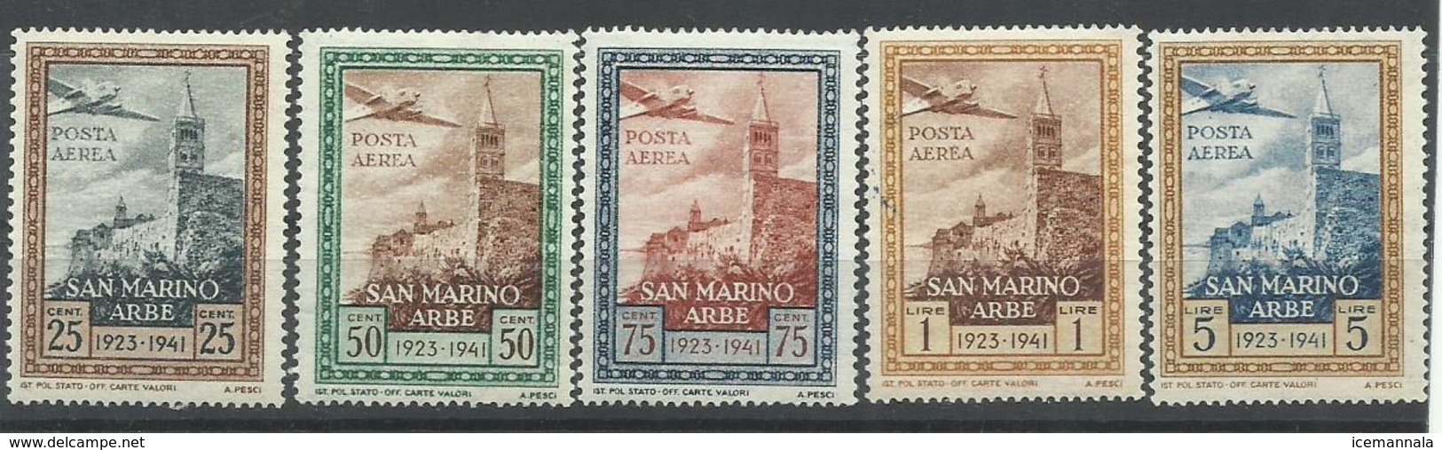 SAN MARINO YVERT AEREO   21/25  MH  * - Corréo Aéreo