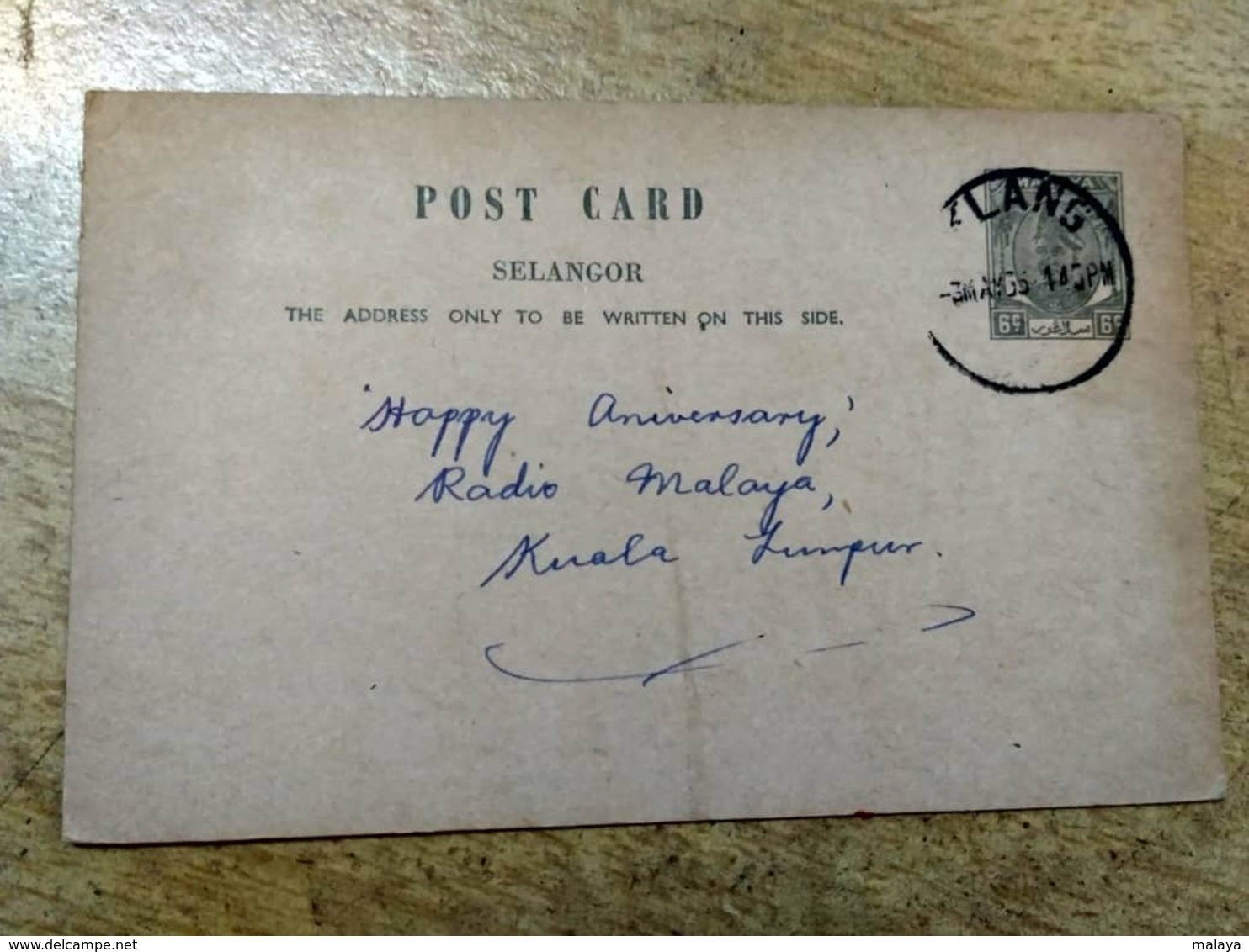 Selangor Klang Grey Postal Stationery Post Card 1955 1956 Malaya Malaysia - Malaysia (1964-...)