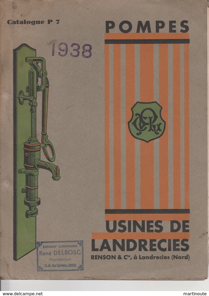 Catalogue De 12 Pages En Bon état 1938 Sur POMPES, Nombreuses Illutrations, Usines De LANDRECIES Nord - 002 - Supplies And Equipment