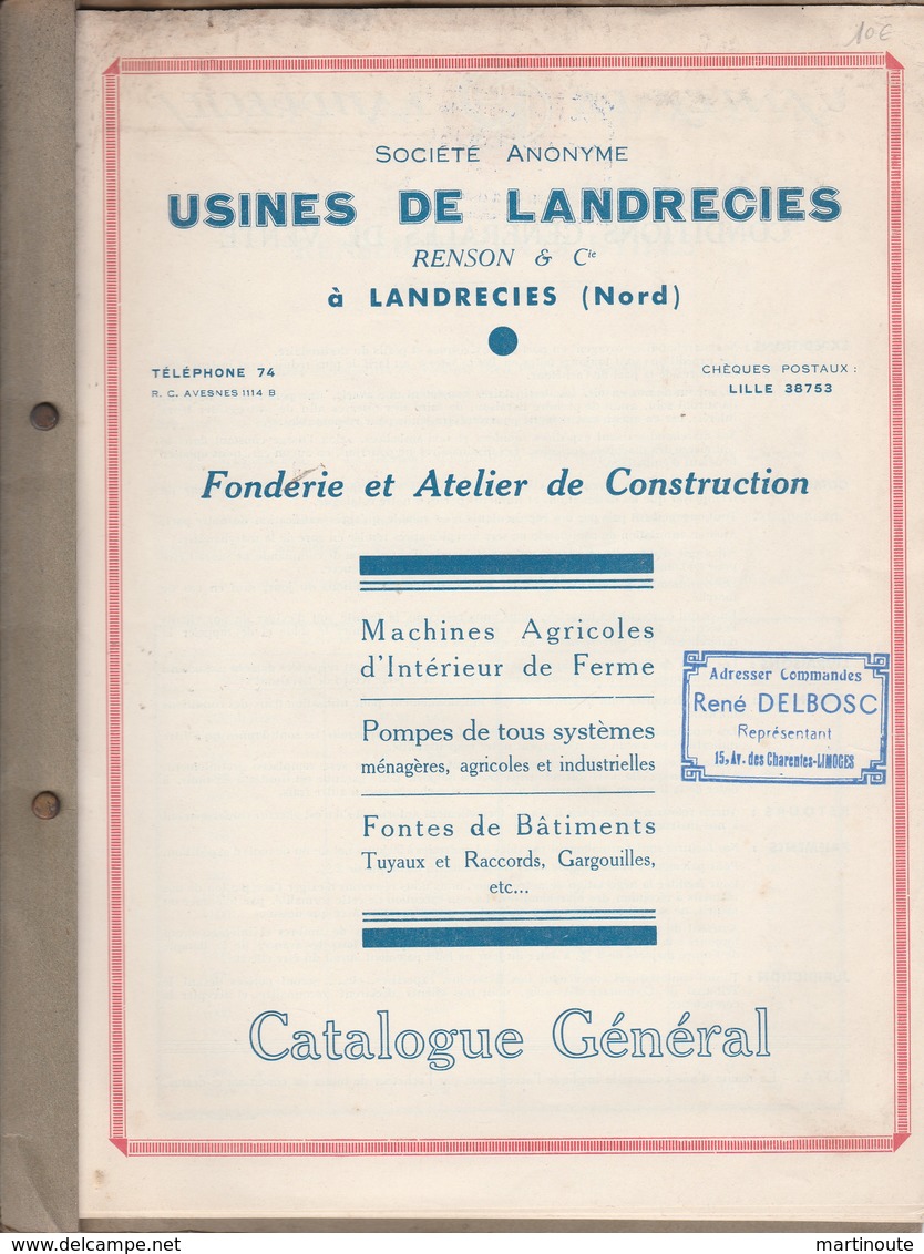 Catalogue De 12 Pages En Bon état 1938 Sur POMPES, Nombreuses Illutrations, Usines De LANDRECIES Nord - 002 - Material Und Zubehör