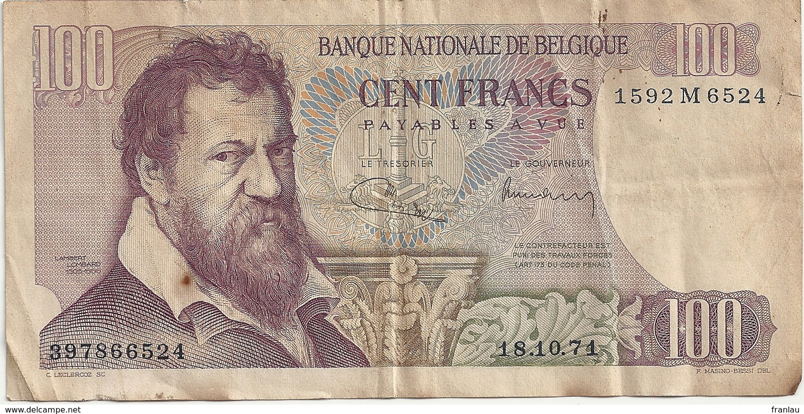 Belgique 100 Francs 18.10.71 - 100 Franchi