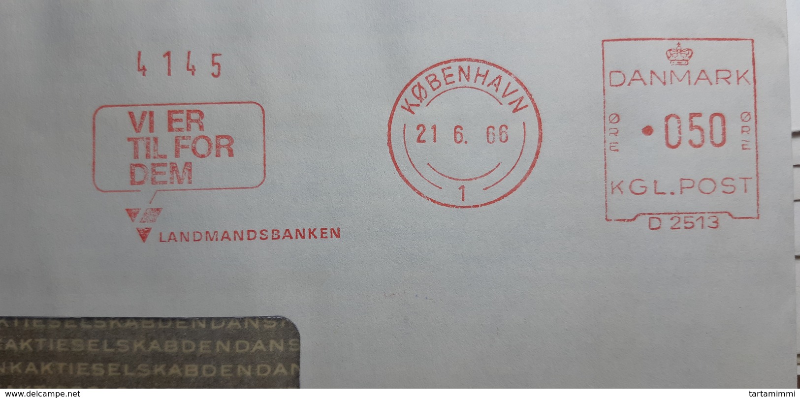 EMA METER FREISTEMPEL DANMARK KØPENHAVN 1966 VIER TIL FORM DEM LANDMANDSBANKEN BANK - Máquinas Franqueo (EMA)