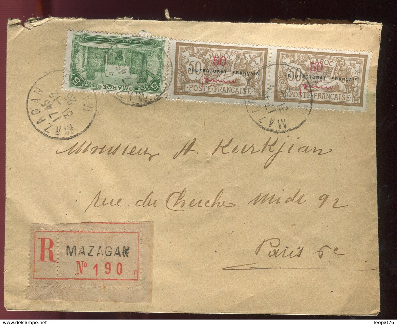 Maroc - Enveloppe En Recommandé De Mazagan En 1925 Pour Paris - Prix Fixe - Réf F76 - Briefe U. Dokumente