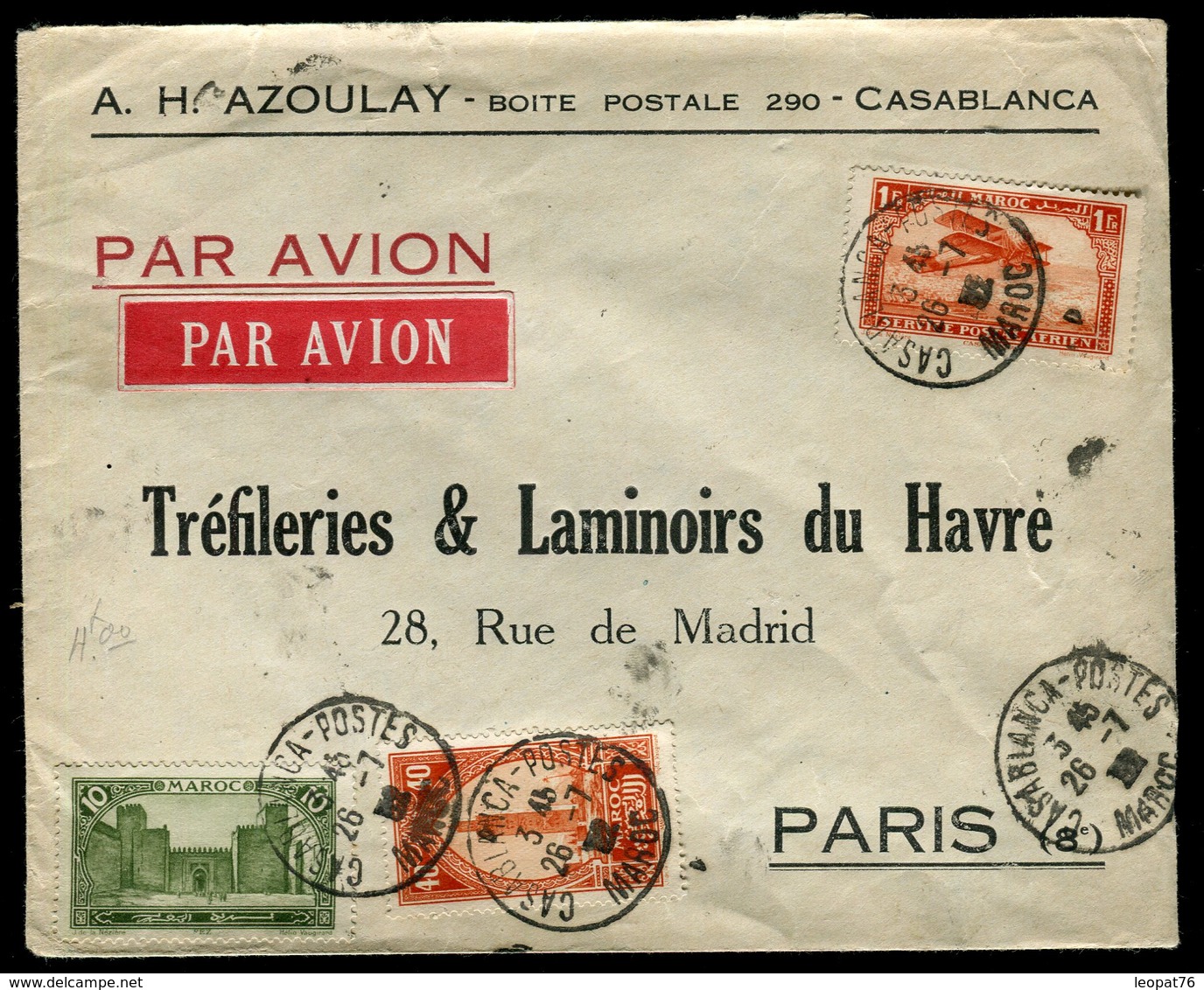 Maroc - Enveloppe Commerciale Par Avion De Casablanca Pour Paris En 1932 - Prix Fixe - Réf F80 - Lettres & Documents