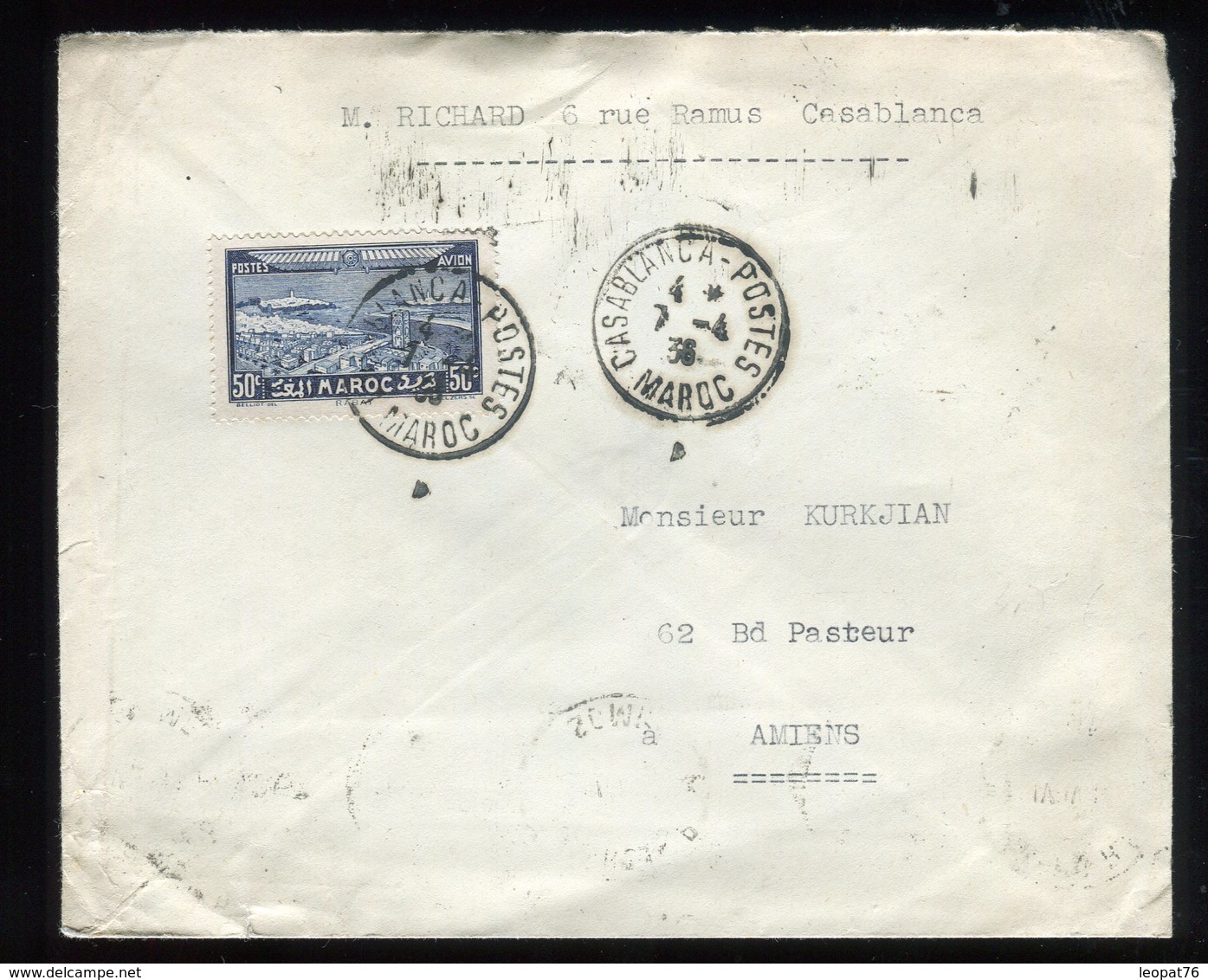 Maroc - Enveloppe De Casablanca Pour Amiens En 1936 - Prix Fixe - Réf F83 - Briefe U. Dokumente