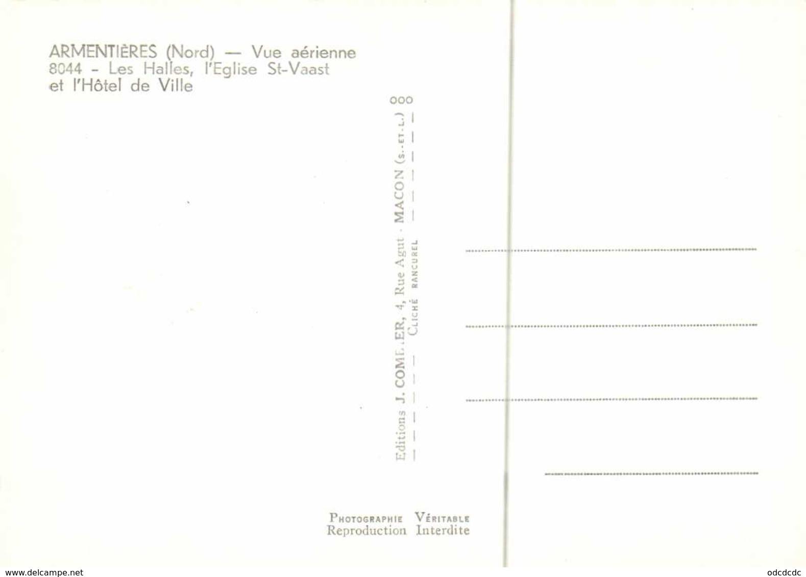 CPSM Grand Format ARMENTIERES  Vue Aérienne Les Halles ,l'Eglise St Vaast Et L'Hotel De Ville RV - Armentieres