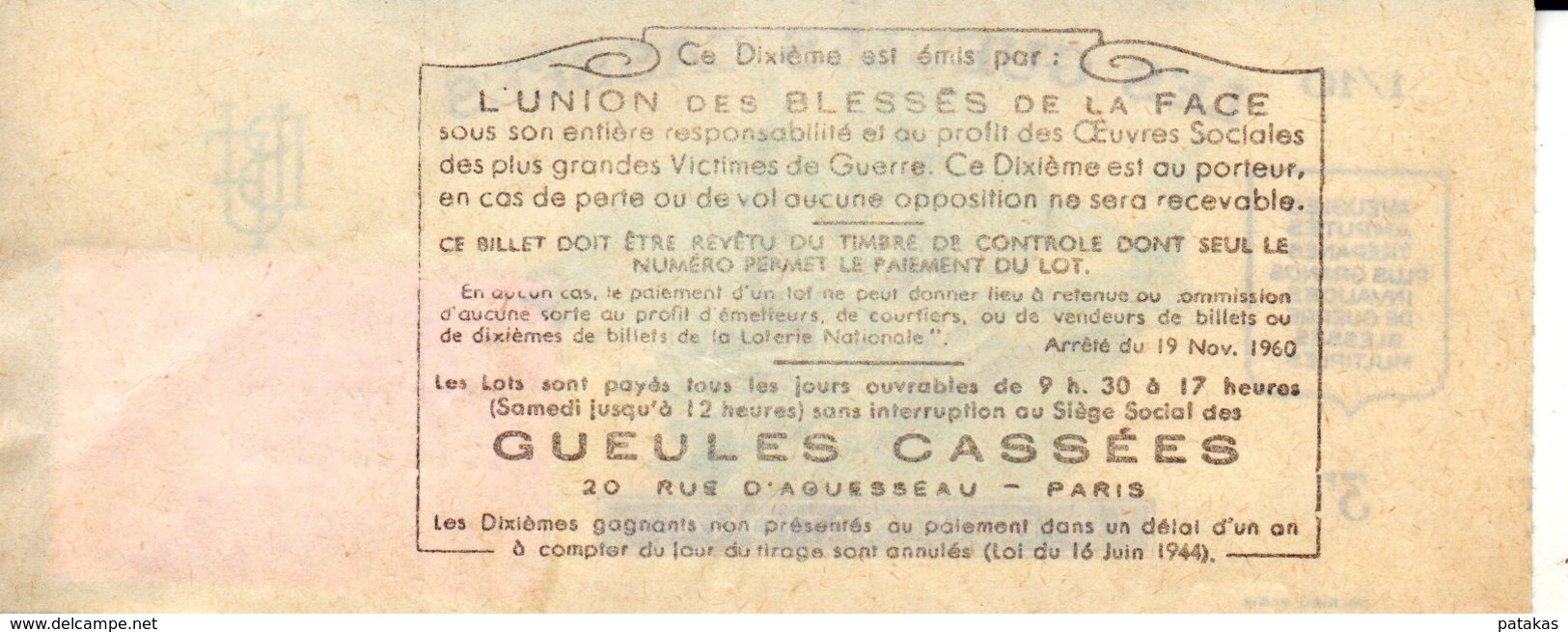 France - 353 - Les Gueules Cassées - 52 ème Tranche 1964 - Lottery Tickets