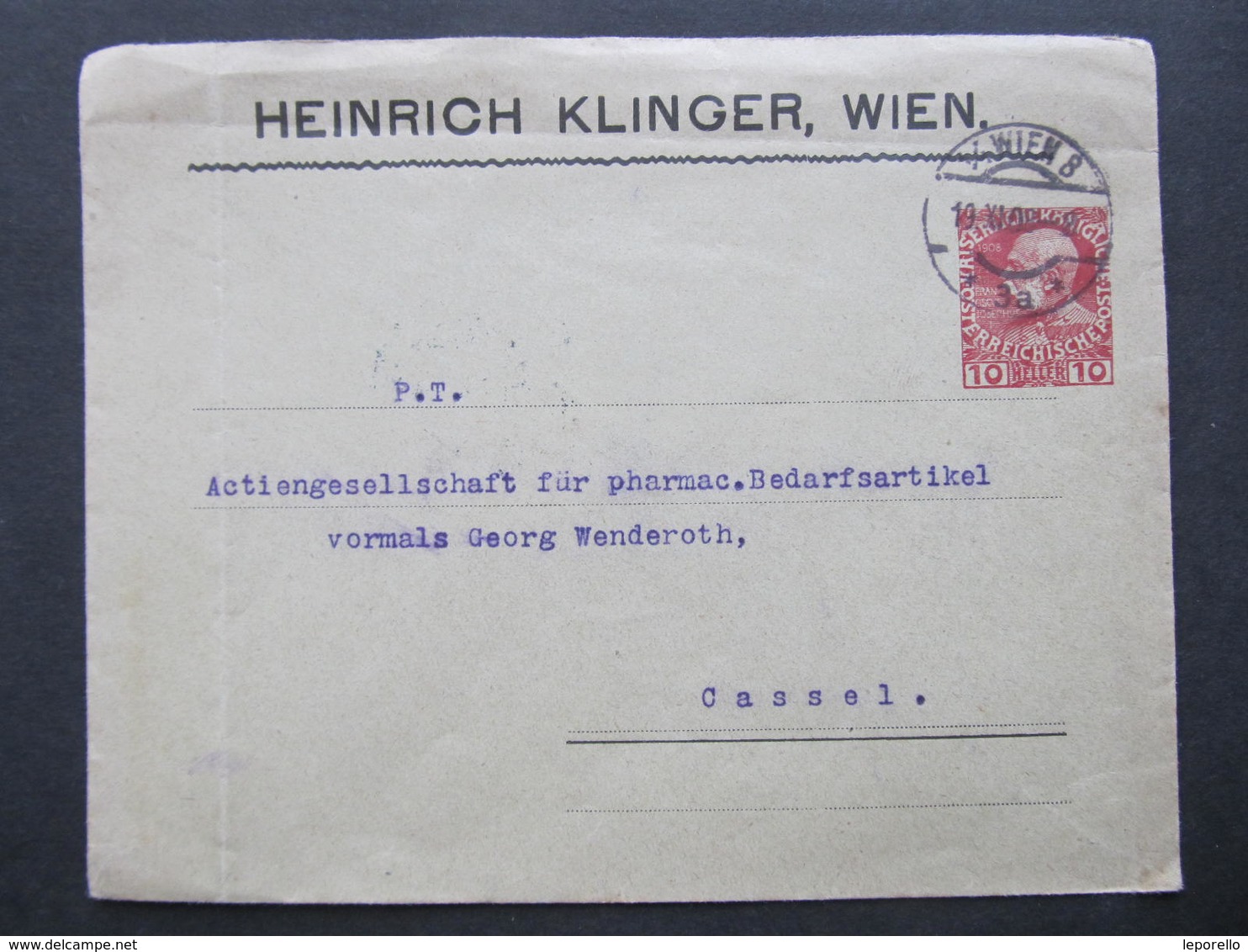 GANZSACHE Wien - Kassel Privatganzsache Heinrich Klinger 1908///  D*36730 - Lettres & Documents