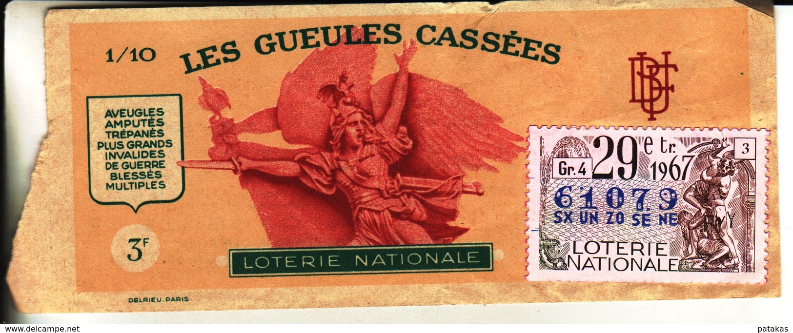 France - 358 - Les Gueules Cassées - 29 ème Tranche 1967 - Lottery Tickets